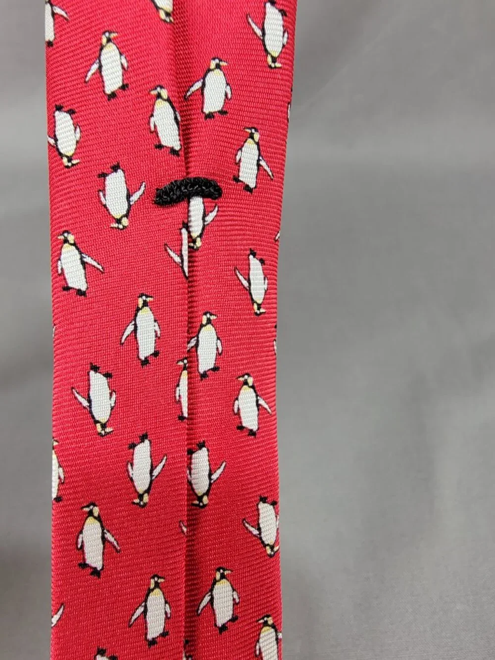 J Crew Silk Necktie Tie Mens Red White Penguin Print